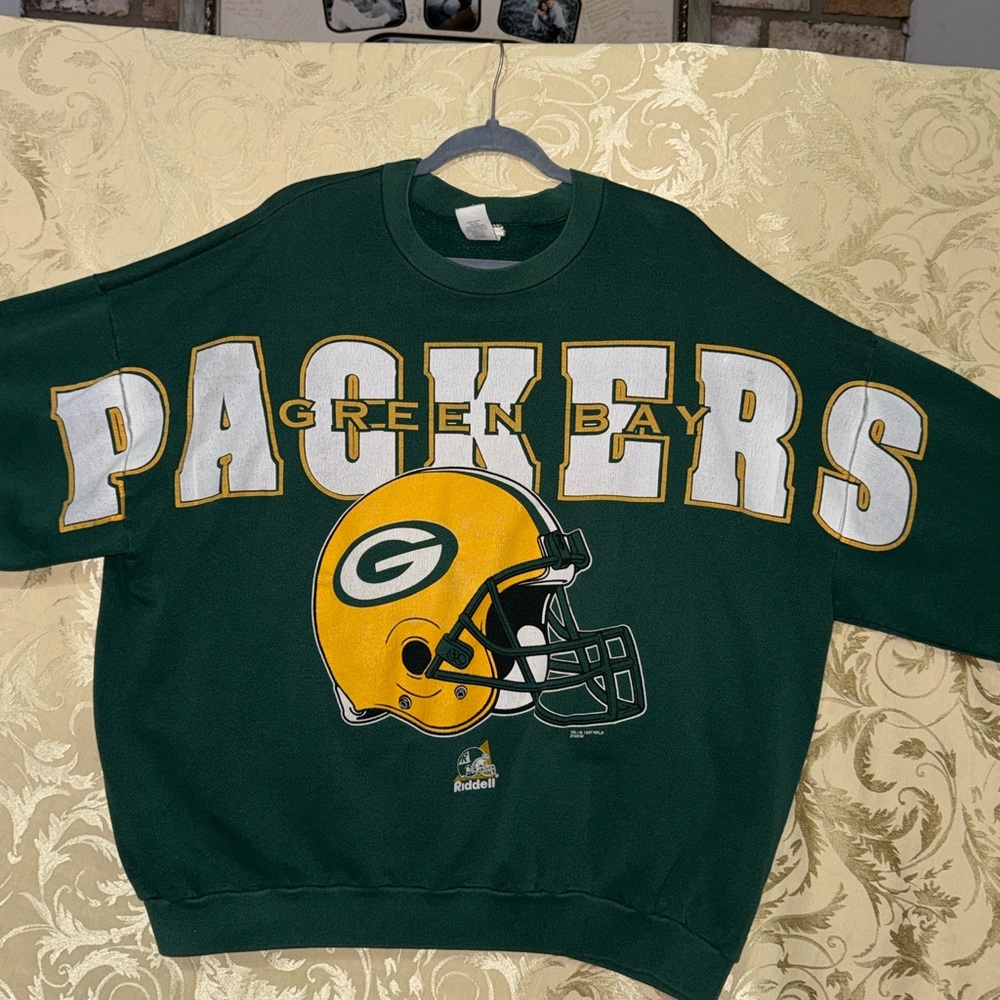 Riddell Vtg Rare Green Bay Packers Crewneck Sweater - Green